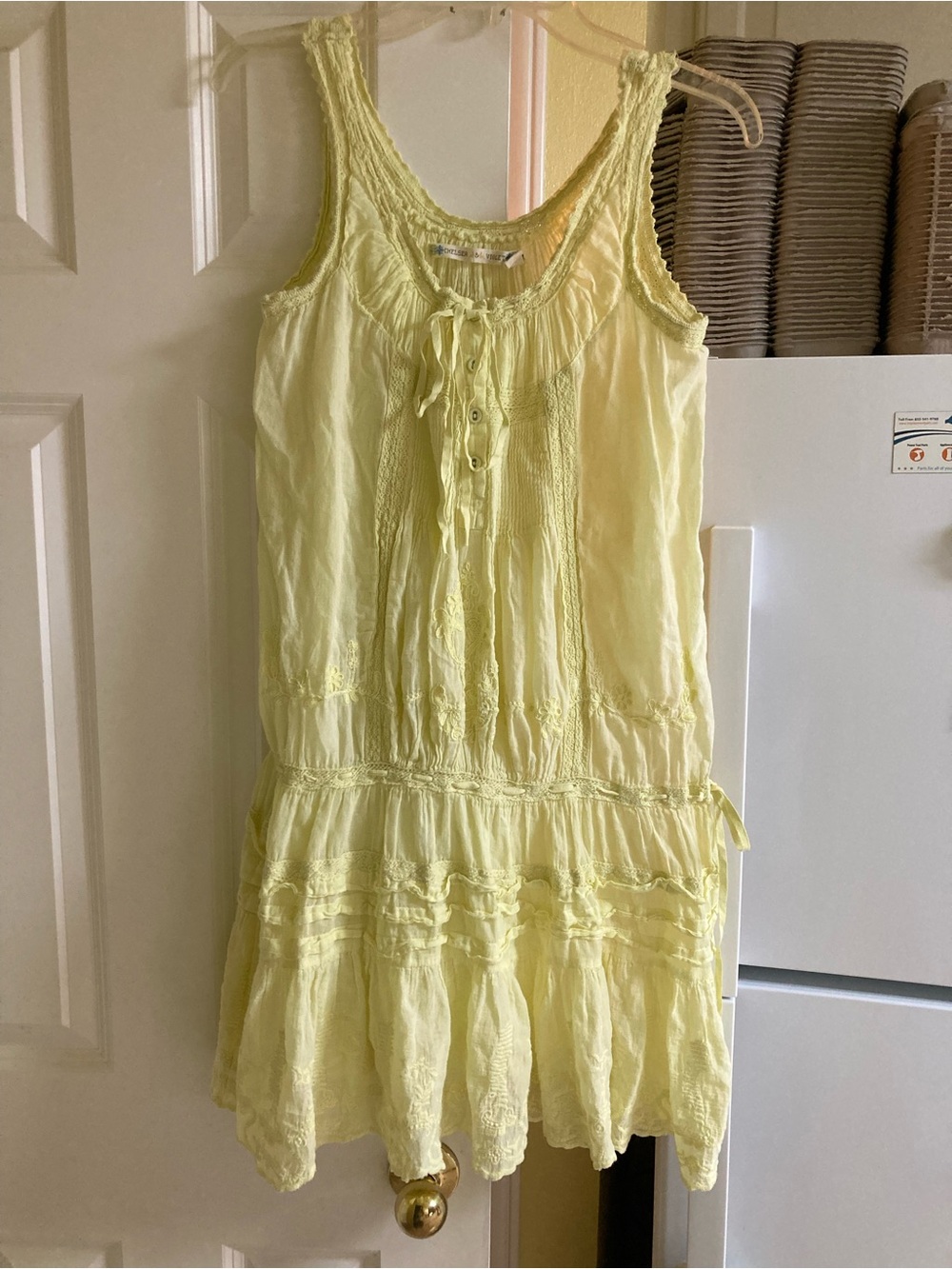 Light Yellow Sleeveless Lace-Trim Chemise by
